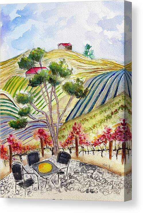 View Canvas Print featuring the painting View from the patio at Gershon Bachus Vintners by Roxy Rich