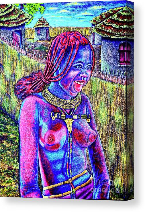 Girl Canvas Print featuring the painting Village by Viktor Lazarev