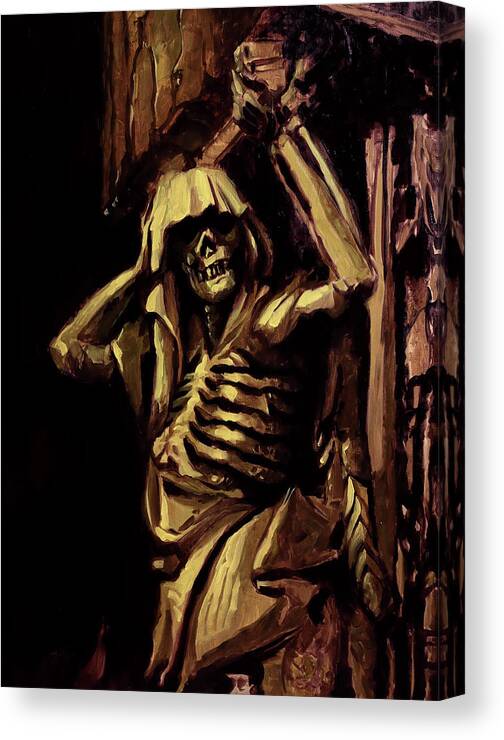 Skeleton Canvas Print featuring the painting Weight of the World by Sv Bell