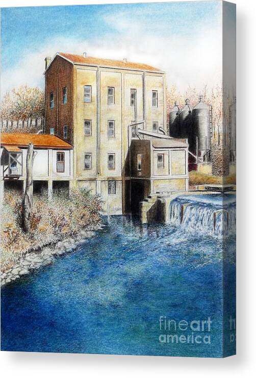 Weisenberger Mill Canvas Print featuring the drawing Wiesenberger Mill by David Neace CPX