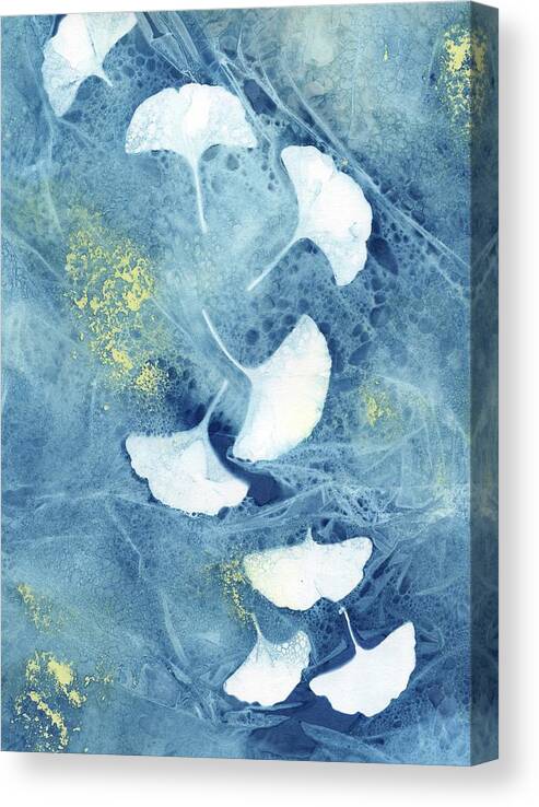 Wet Cyanotype Canvas Print featuring the photograph Wet Cyanotype Ginkgo leaves by Jane Linders