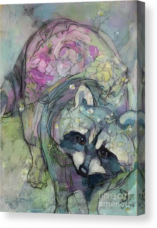 Raccoon Canvas Print featuring the painting Wildflower by Kimberly Santini