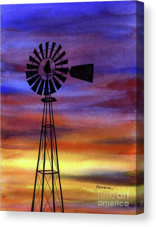 Windmill Canvas Print featuring the painting Windmill Sunset-pastel colors by Hailey E Herrera