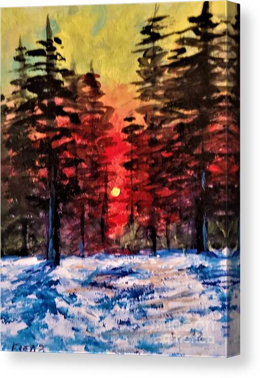 Winter Canvas Print featuring the painting Winter Sunset by Fred Wilson