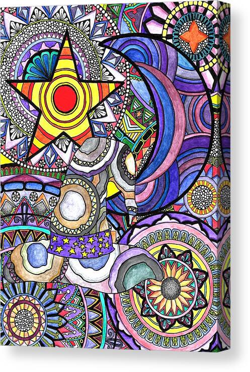 Wizard Canvas Print featuring the painting Wizard's Hat and Moon Mandalas by Gemma Reece-Holloway