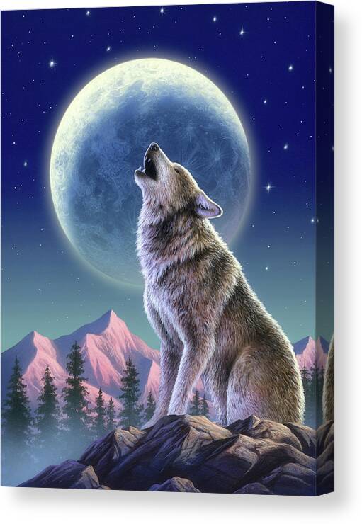 Wolf Canvas Print featuring the mixed media Wolf Moon by Jerry LoFaro