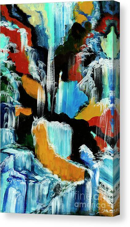 Acrylic Abstract Painting Canvas Print featuring the painting Waterfall Cascade by Lidija Ivanek - SiLa