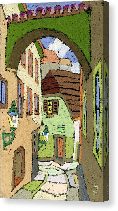 Pastel Canvas Print featuring the painting Cesky Krumlov Masna Street by Yuriy Shevchuk