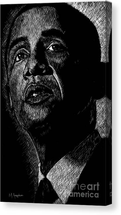 Barack Obama Canvas Print featuring the drawing Living the Dream by Maria Arango