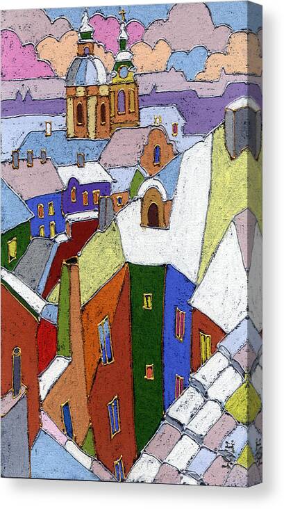 Pastel Canvas Print featuring the painting Prague Old Roofs Winter by Yuriy Shevchuk