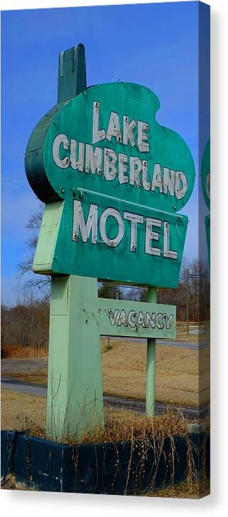 Vintage Motel Signs Canvas Print featuring the photograph Lake Cumberland Motel Sign by Stacie Siemsen