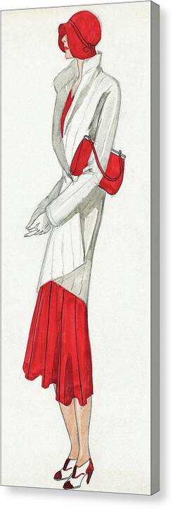 Accessories Canvas Print featuring the digital art A Woman Wearing A Ermine Coat And Red Dress by David