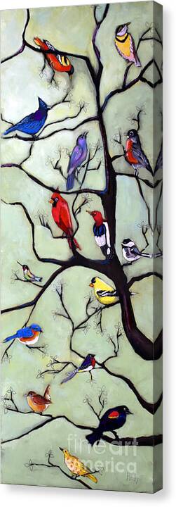 Birds Canvas Print featuring the painting Birds In The Tree by David Hinds