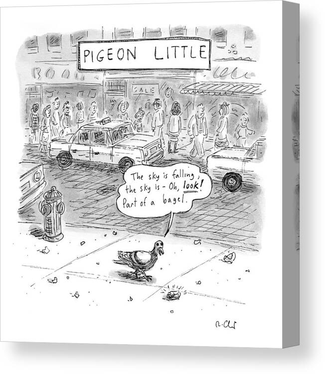 Pigeons Canvas Print featuring the drawing Captionless by Roz Chast
