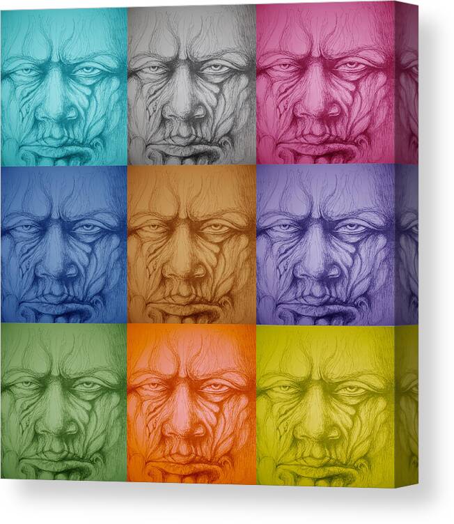 Faces Canvas Print featuring the drawing 9faces by Moshfegh Rakhsha