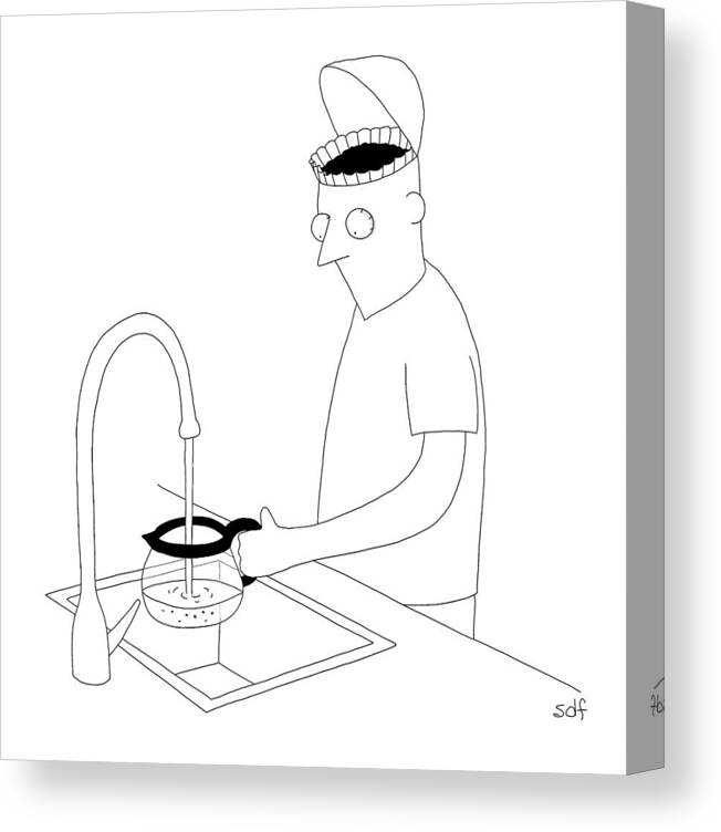 Coffee Canvas Print featuring the drawing A Man Filling Up His Coffee Pot by Seth Fleishman