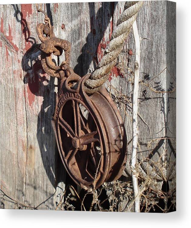 Vintage Canvas Print featuring the photograph Barn Pulley by J L Zarek