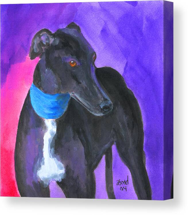 Greyhound Canvas Print featuring the painting Black Greyhound Watercolor by Mary Jo Zorad