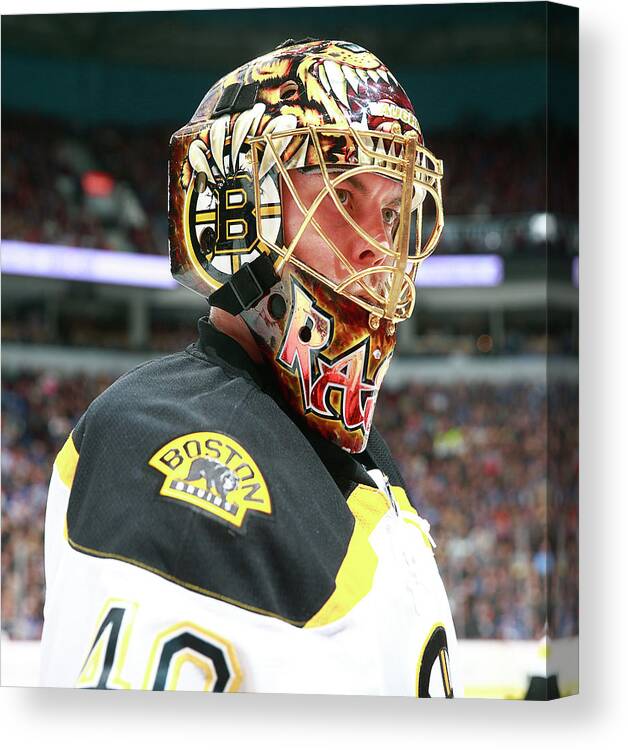 Sports Helmet Canvas Print featuring the photograph Boston Bruins V Vancouver Canucks by Jeff Vinnick
