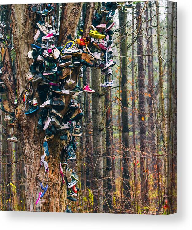 Shoe Canvas Print featuring the photograph Cant see the Forest for the Shoes by James Canning