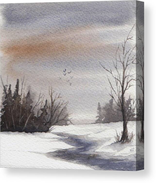 Cloudy Winter Day Canvas Print featuring the painting Cloudy Winter Day by Rebecca Davis