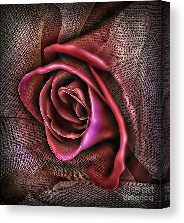 Composite Canvas Print featuring the photograph Rose in Burlap 2 by Walt Foegelle