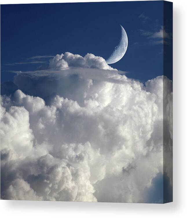 Nobody Canvas Print featuring the photograph Crescent Moon In Cloudy Sky by Detlev Van Ravenswaay