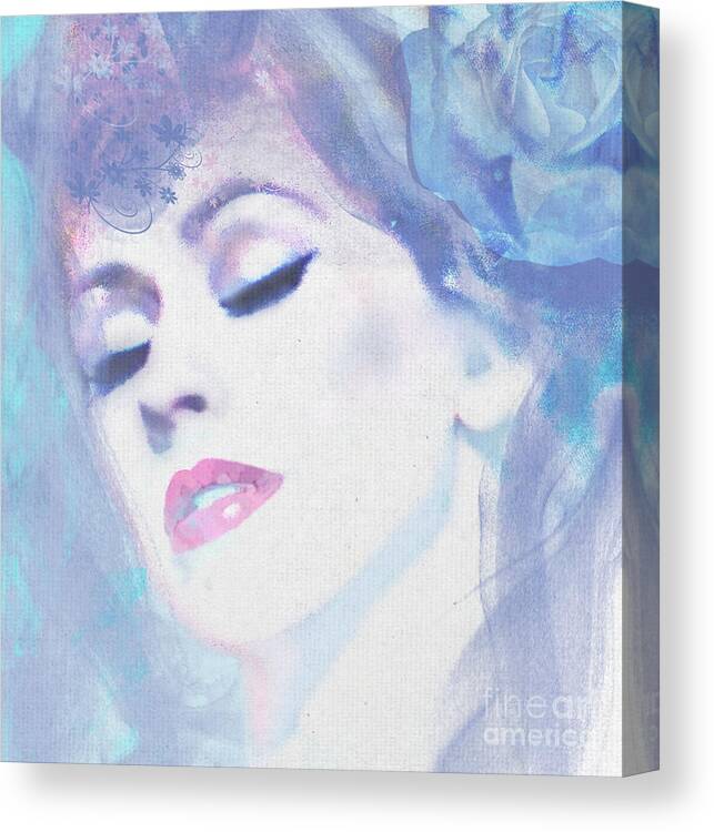 Beautiful Woman Portrait Canvas Print featuring the digital art Dusty Blues by Kim Prowse
