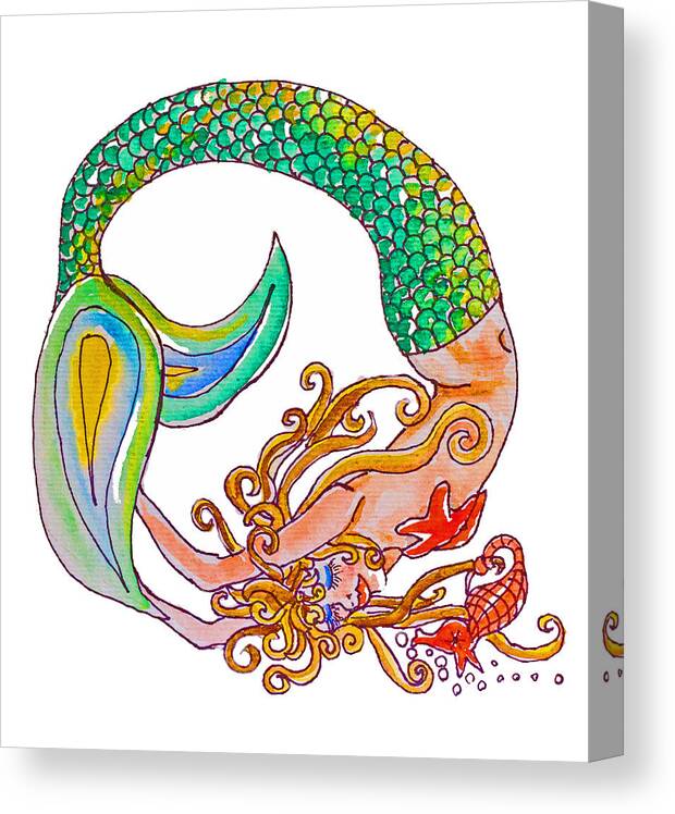 Mermaid Canvas Print featuring the painting Flexibility and Rupert by Kelly Smith