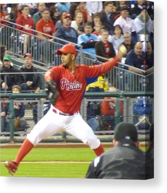 Baseball Game Canvas Print featuring the photograph Go Phillies by Jeanette Oberholtzer