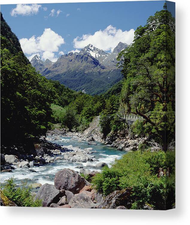Feb0514 Canvas Print featuring the photograph Hollyford River And The Eyre Range by Konrad Wothe
