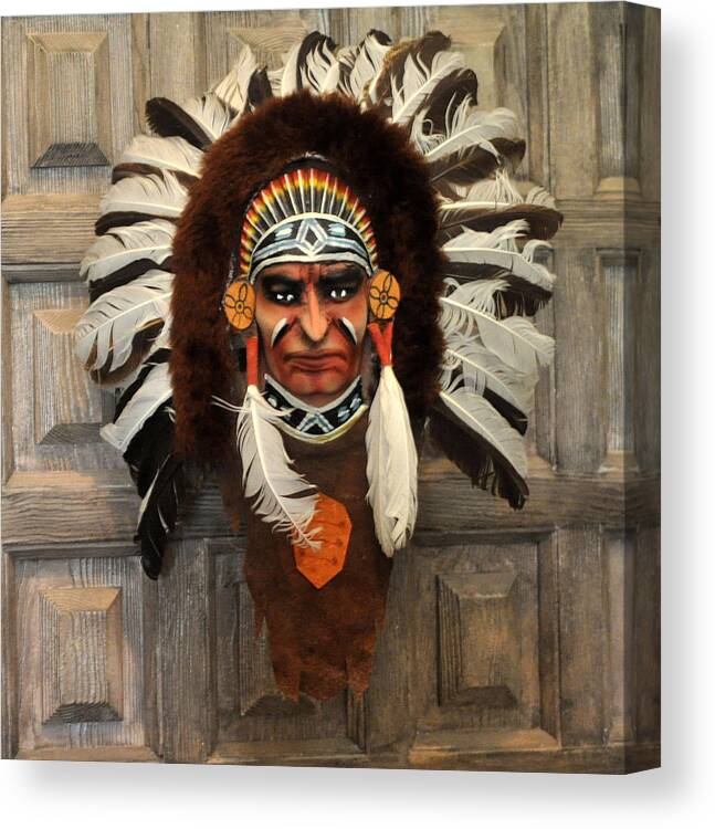 Indian Canvas Print featuring the photograph Indian Headdress In Brown by Jay Milo