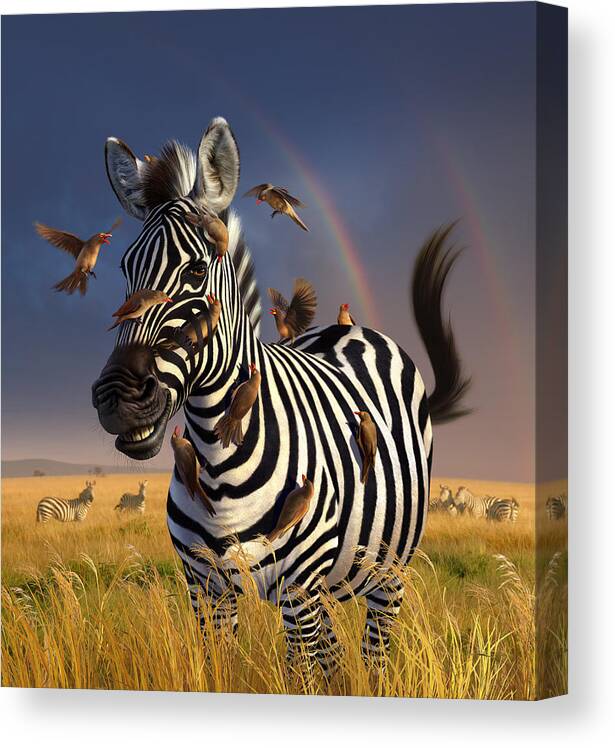 Zebra Canvas Print featuring the digital art Jailbird by Jerry LoFaro