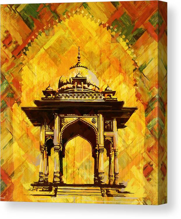 Pakistan Canvas Print featuring the painting Kamran's baradari by Catf