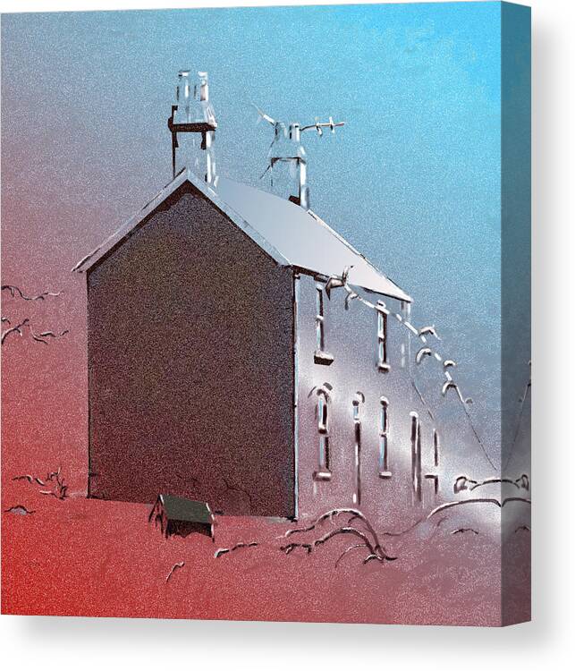 House Canvas Print featuring the digital art Welsh House in Snow by Gillian Owen