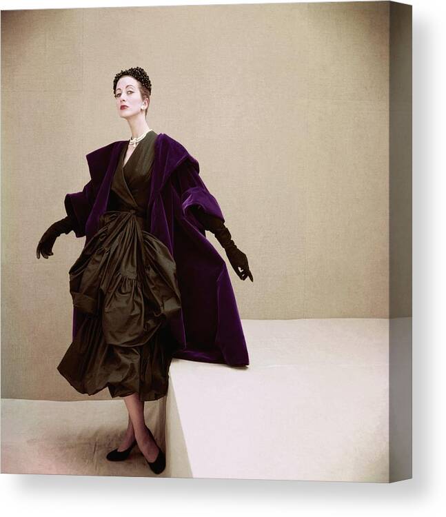 Fashion Canvas Print featuring the photograph Model Wearing Balenciaga's Tissue-paper Taffeta by Henry Clarke