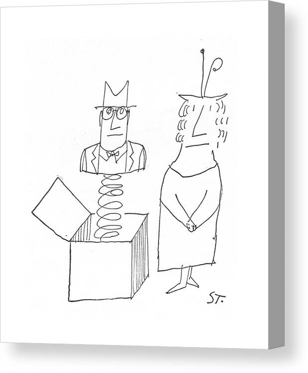 Captionless Canvas Print featuring the drawing New Yorker March 5th, 1960 by Saul Steinberg