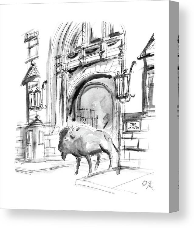 No Caption
A Buffalo Stands In The Entranceway To The Dakota Apartment House In Manhattan. 
No Caption
A Buffalo Stands In The Entranceway To The Dakota Apartment House In Manhattan. 
Urban Canvas Print featuring the drawing New Yorker May 9th, 1988 by Everett Opie