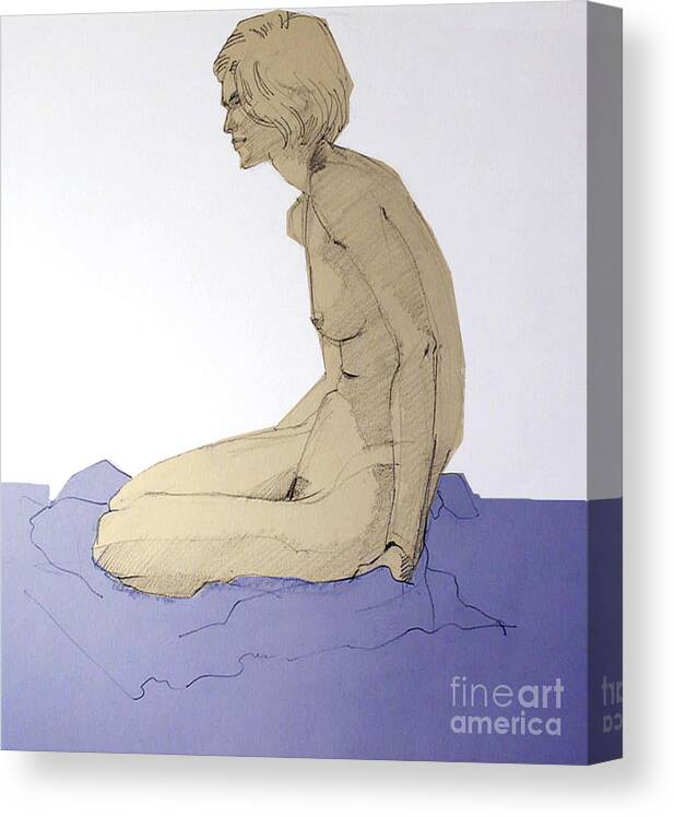 Nude Canvas Print featuring the drawing Nude figure in blue by Greta Corens