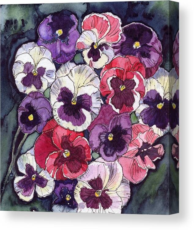 Pink Canvas Print featuring the painting Pansies by Katherine Miller