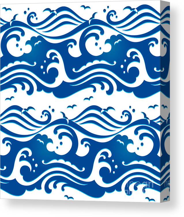 Curve Canvas Print featuring the digital art Seamless Stormy Ocean Waves Pattern by Sahua D