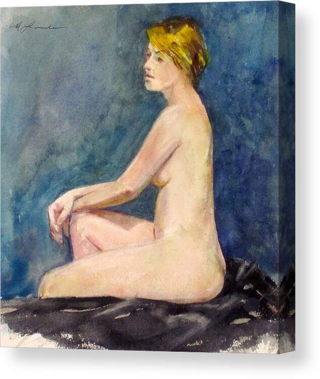 Seated Nude Watercolor Canvas Print featuring the painting Seated Blond Nude by Mark Lunde