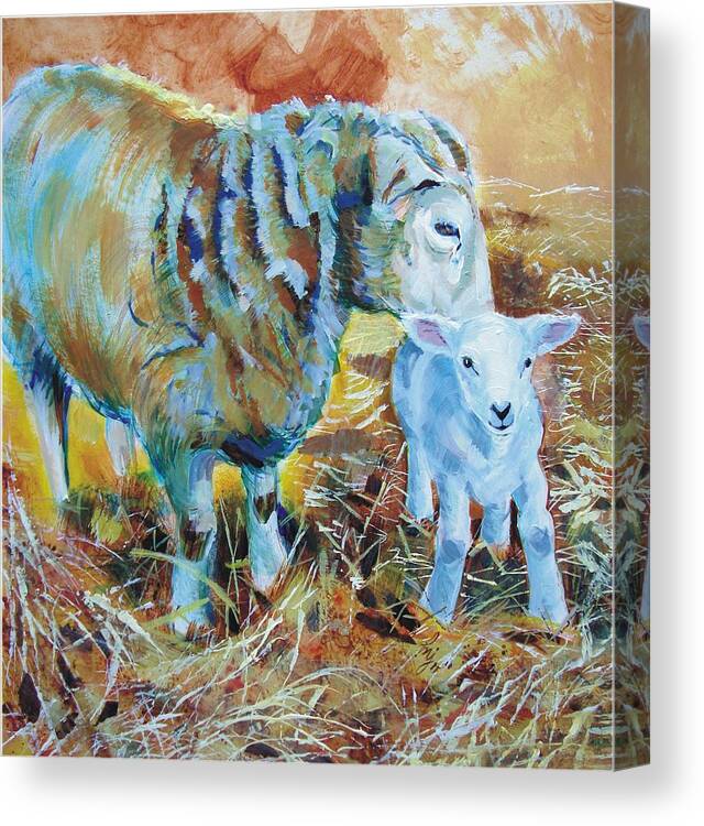 Lamb Canvas Print featuring the painting Sheep and Lamb by Mike Jory