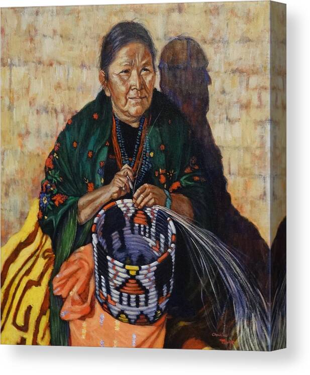 Native Canvas Print featuring the painting The Basket Weaver by Charles Munn