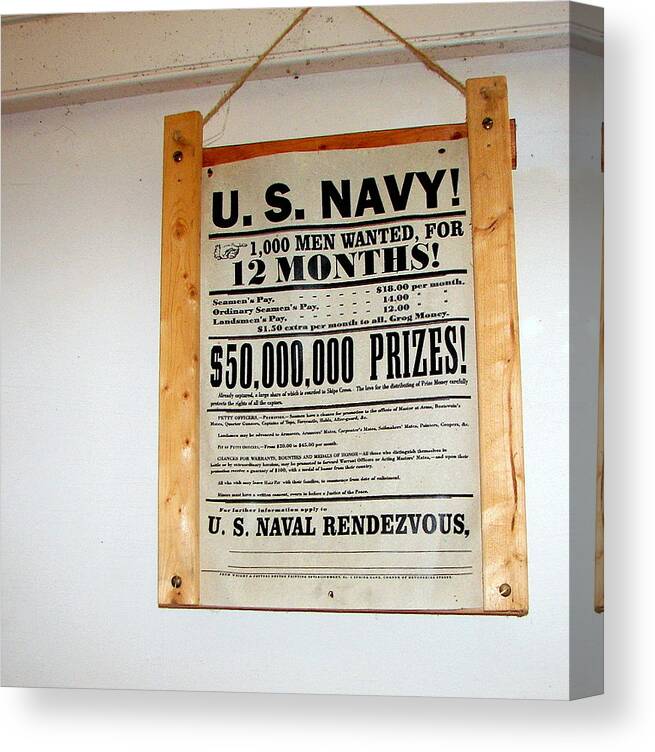 Sign Canvas Print featuring the photograph U. S. Navy Men Wanted by Pamela Hyde Wilson