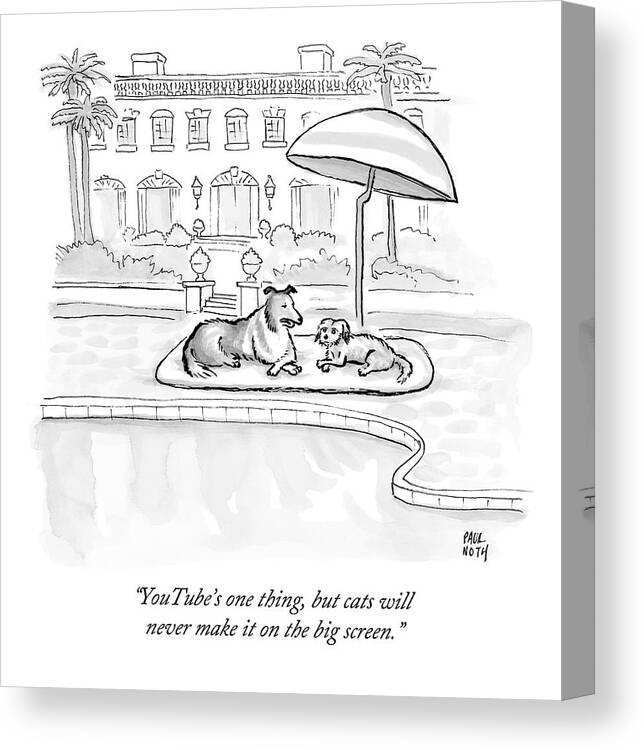 Dogs Canvas Print featuring the drawing Wealthy Dogs Discuss Cats In Hollywood by Paul Noth