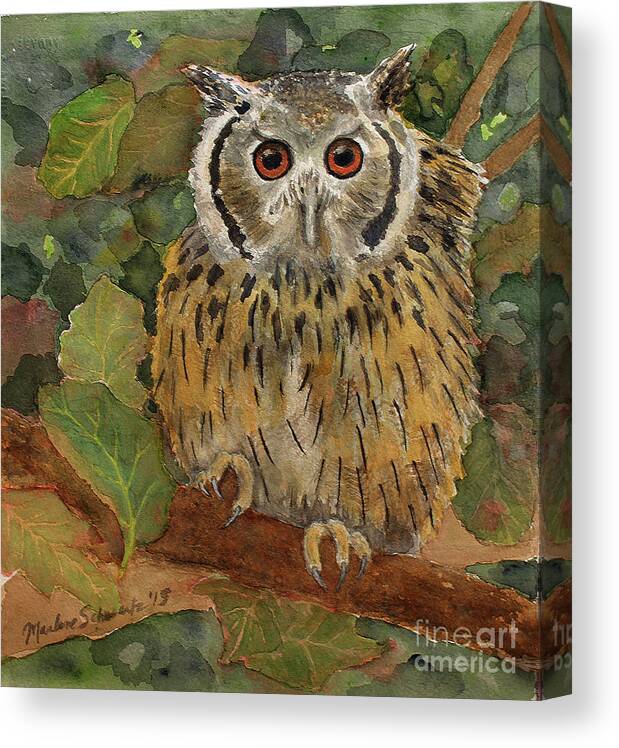 Owl Canvas Print featuring the painting Wise Guy by Marlene Schwartz Massey