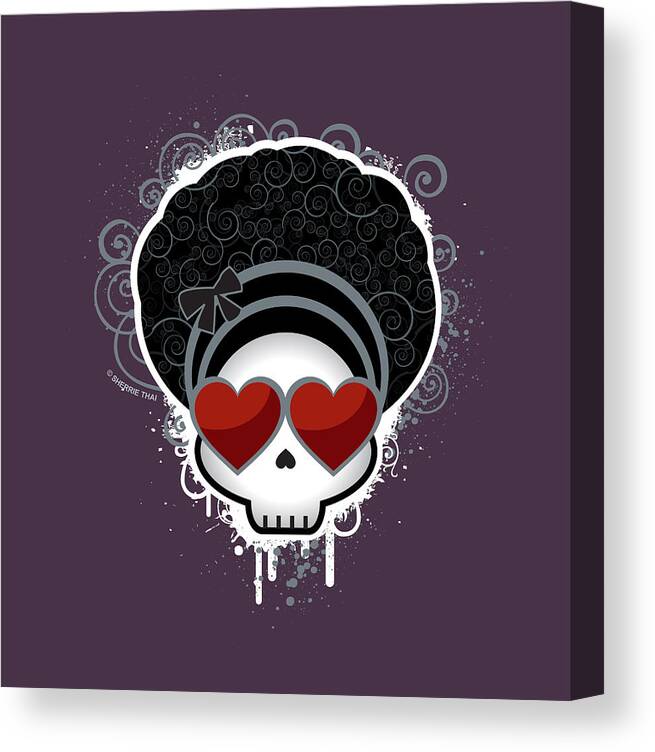 Vertical Canvas Print featuring the photograph Cartoon Skull With Hearts As Eyes by Sherrie Thai