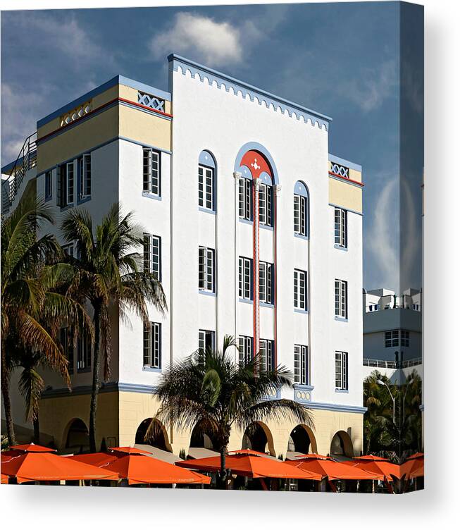 Art Deco District Miami Beach Canvas Print featuring the photograph Ocean's Ten. Miami. FL. USA by Juan Carlos Ferro Duque