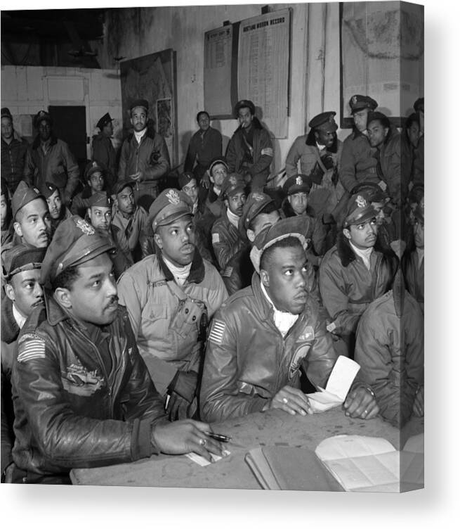 1940s Fashion Canvas Print featuring the photograph Tuskegee Airmen Attend A Briefing by Everett
